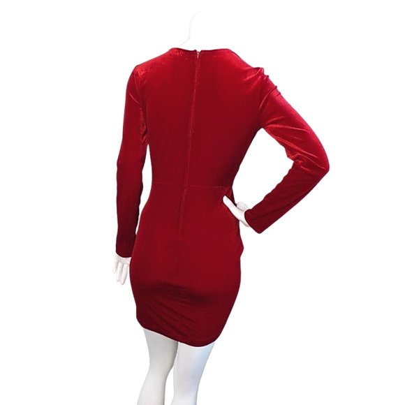 B. Darlin | Long Sleeve Crew Neck Bodycon Red Velvet Dress (NWT) - Picture 2 of 7